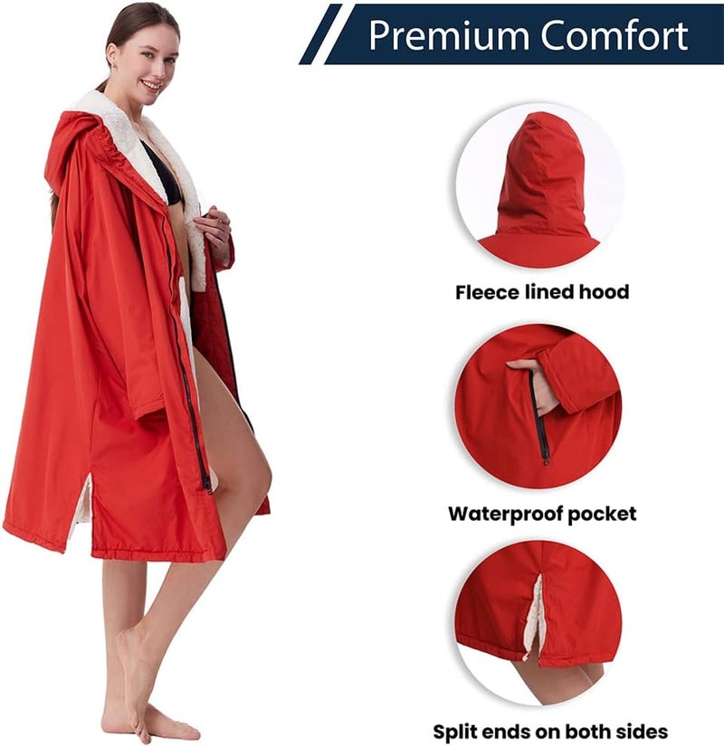 Oksun Waterproof Swim Parka, Windproof Surf Poncho Warm Coat, Recycled Fabric Water Resistent Oversized Sherpa Lining Jacket - Image 4